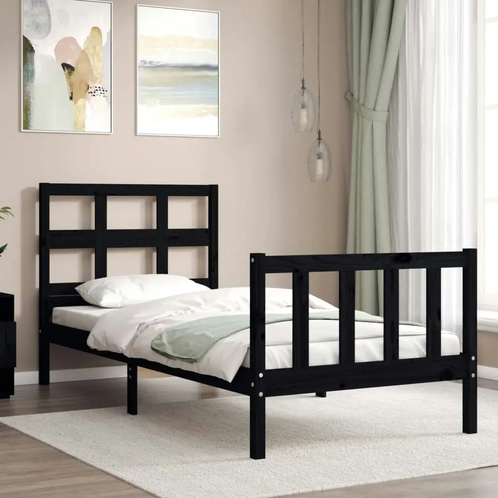 Bed Frame without Mattress Black 90x190 cm Solid Wood Pine 3192980