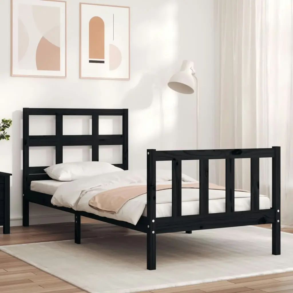 Bed Frame without Mattress Black 90x190 cm Solid Wood Pine 3192980