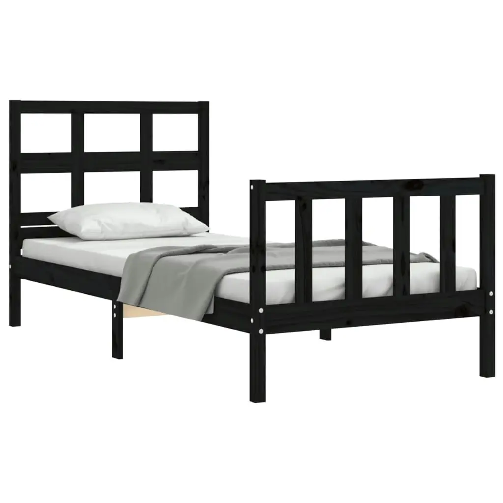 Bed Frame without Mattress Black 90x190 cm Solid Wood Pine 3192980