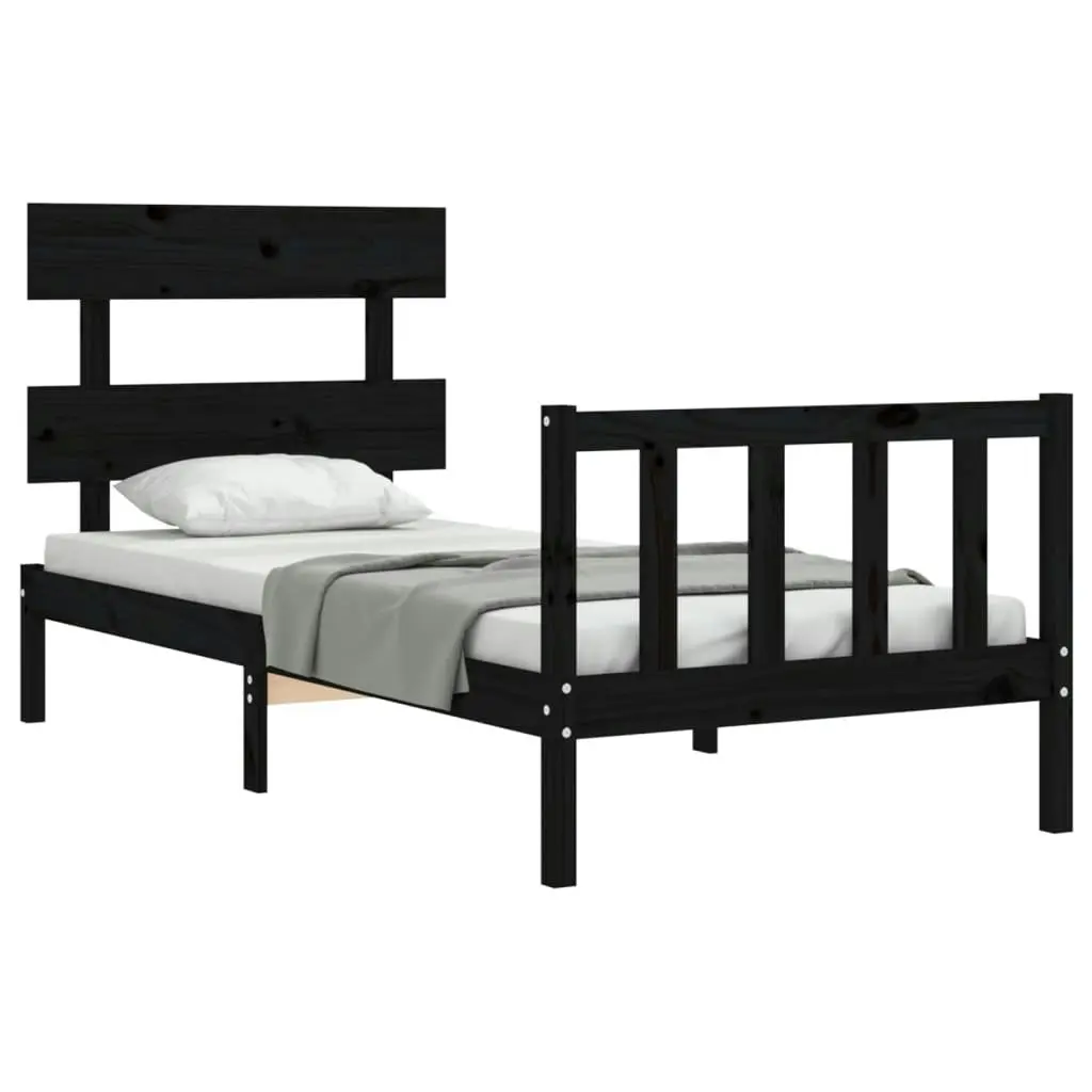 Bed Frame with Headboard Black 92x187 cm Single Size Solid Wood 3193240