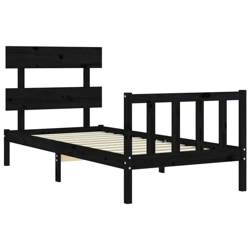 Bed Frame with Headboard Black 92x187 cm Single Size Solid Wood 3193240