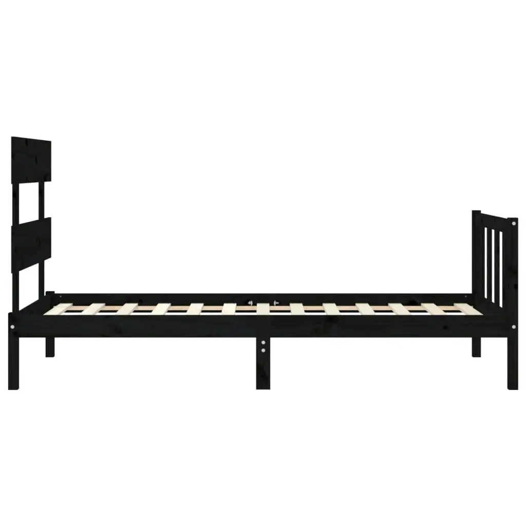 Bed Frame with Headboard Black 92x187 cm Single Size Solid Wood 3193240