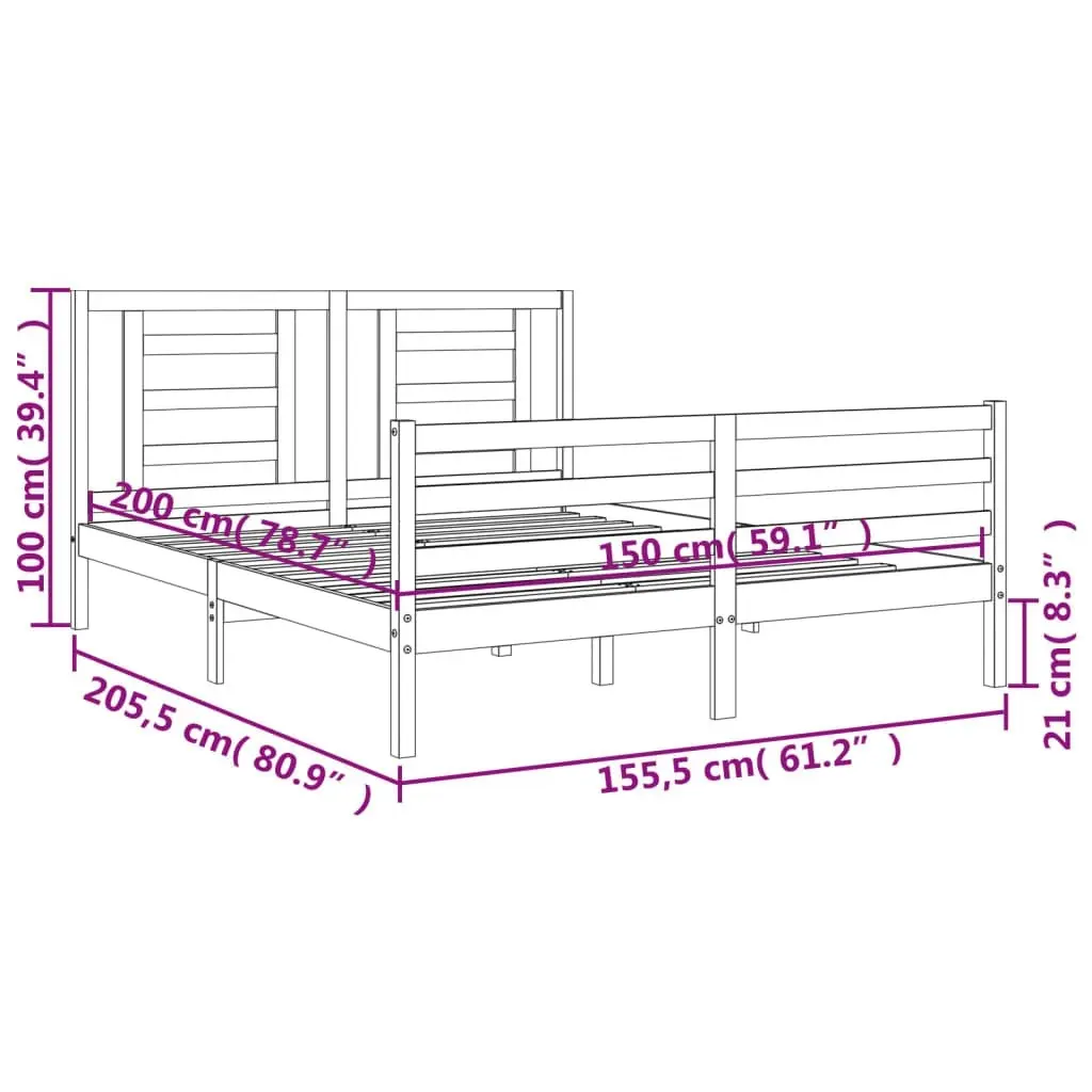 Bed Frame with Headboard 153x203 cm Queen Solid Wood 3194706