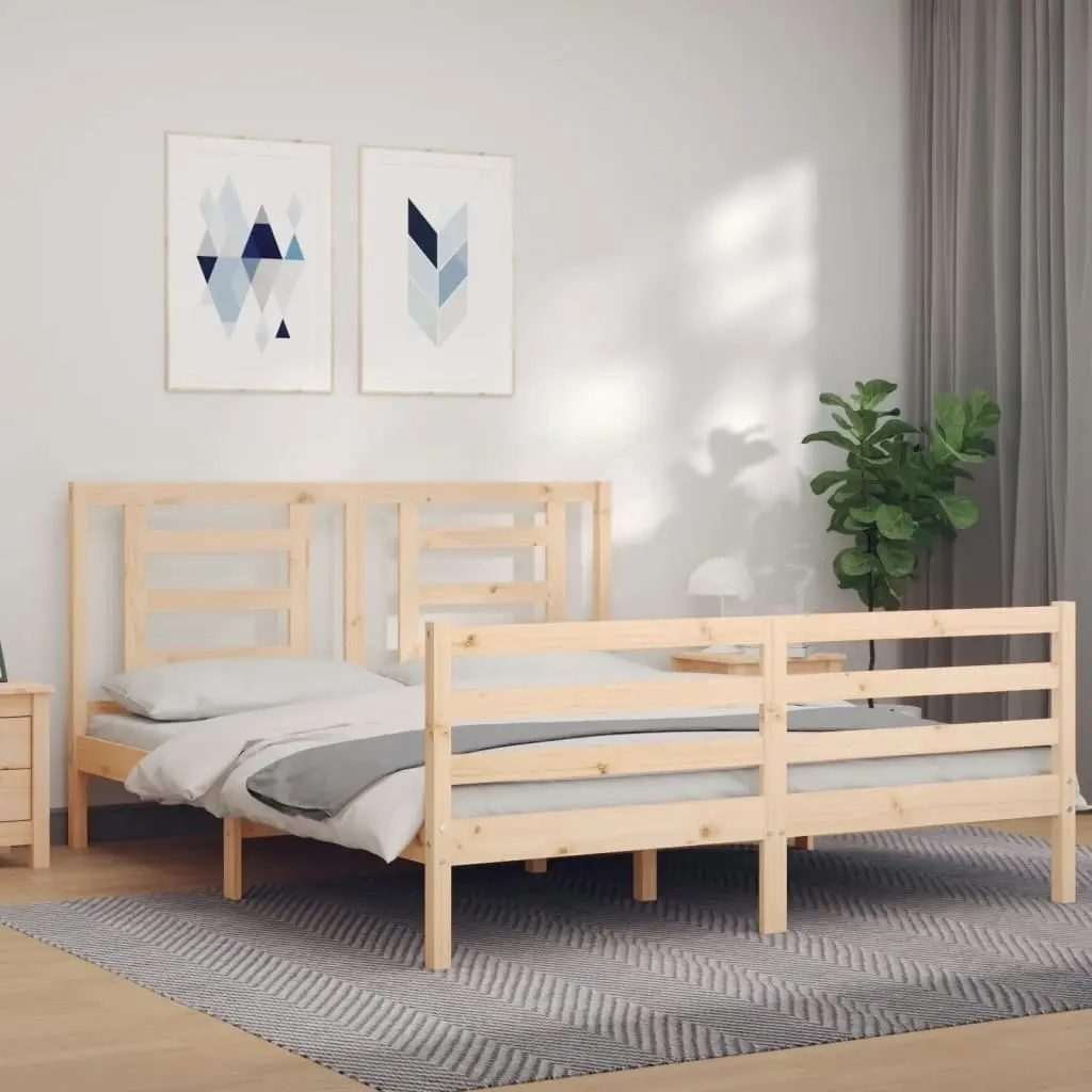 Bed Frame with Headboard 153x203 cm Queen Solid Wood 3194706