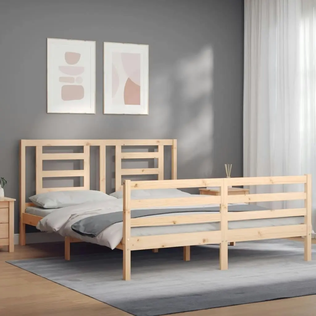 Bed Frame with Headboard 153x203 cm Queen Solid Wood 3194706