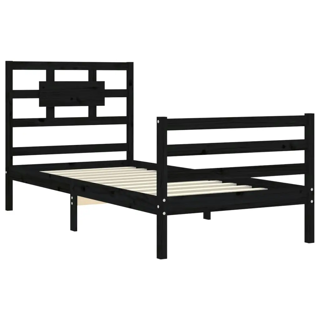 Bed Frame with Headboard Black 92x187 cm Single Size Solid Wood 3194410