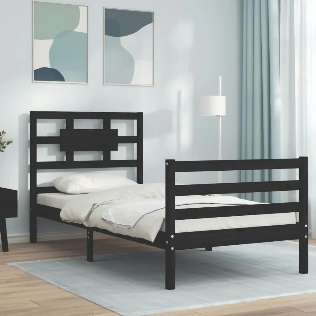 Bed Frame with Headboard Black 92x187 cm Single Size Solid Wood 3194410