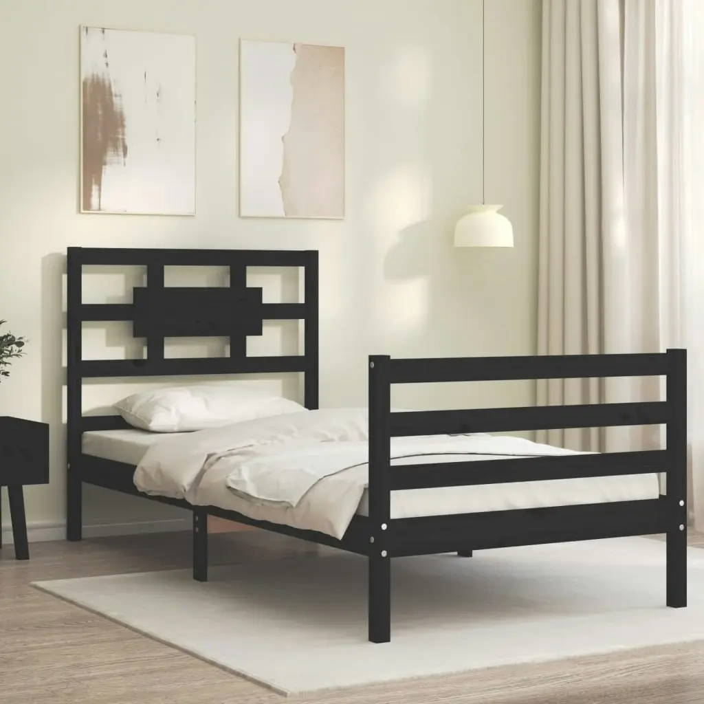 Bed Frame with Headboard Black 92x187 cm Single Size Solid Wood 3194410