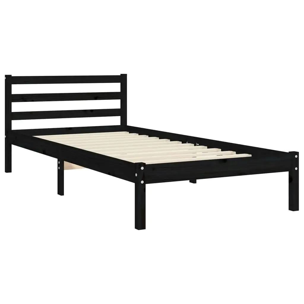 Bed Frame with Headboard Black 92x187 cm Single Size Solid Wood 3194410