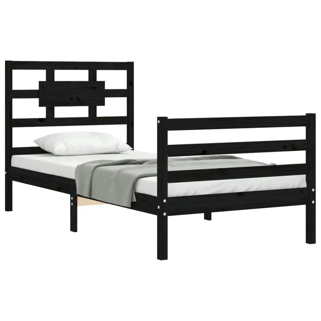 Bed Frame with Headboard Black 92x187 cm Single Size Solid Wood 3194410