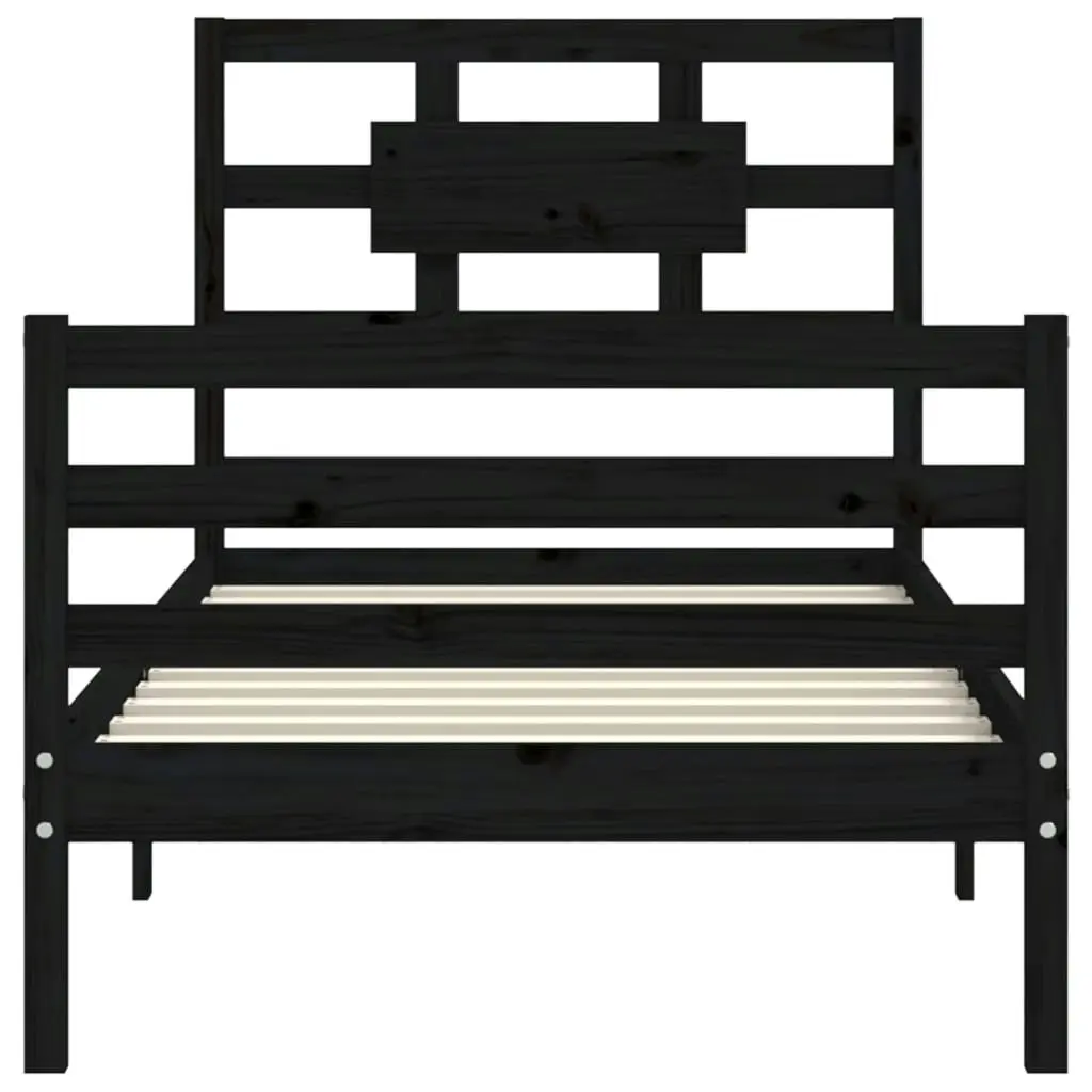 Bed Frame with Headboard Black 92x187 cm Single Size Solid Wood 3194410