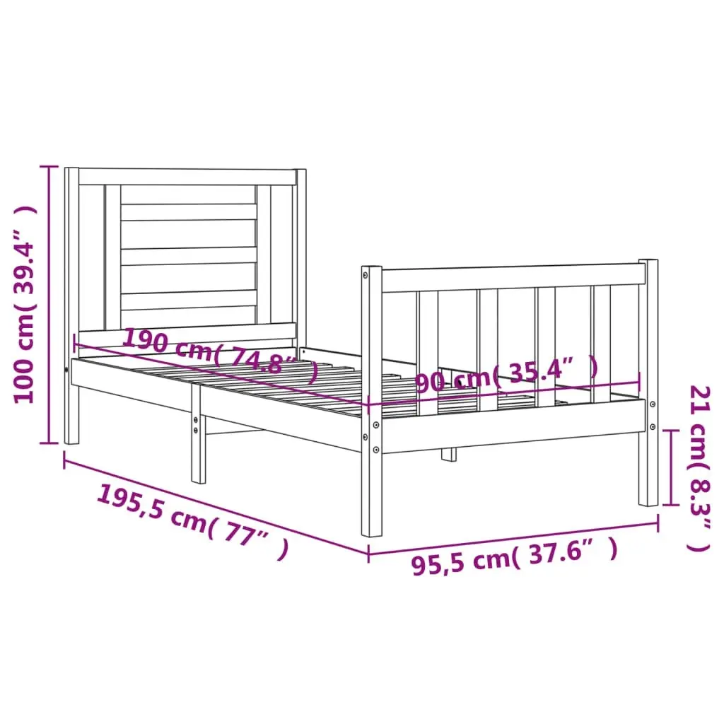 Bed Frame without Mattress Black 90x190 cm Solid Wood Pine 3192850