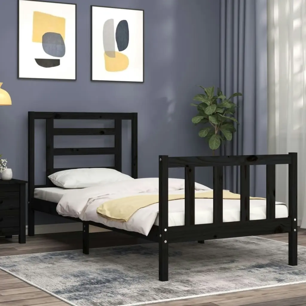 Bed Frame without Mattress Black 90x190 cm Solid Wood Pine 3192850