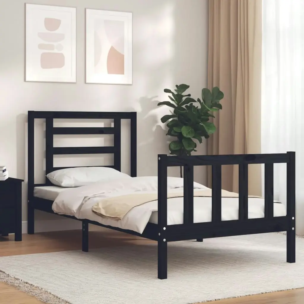 Bed Frame without Mattress Black 90x190 cm Solid Wood Pine 3192850