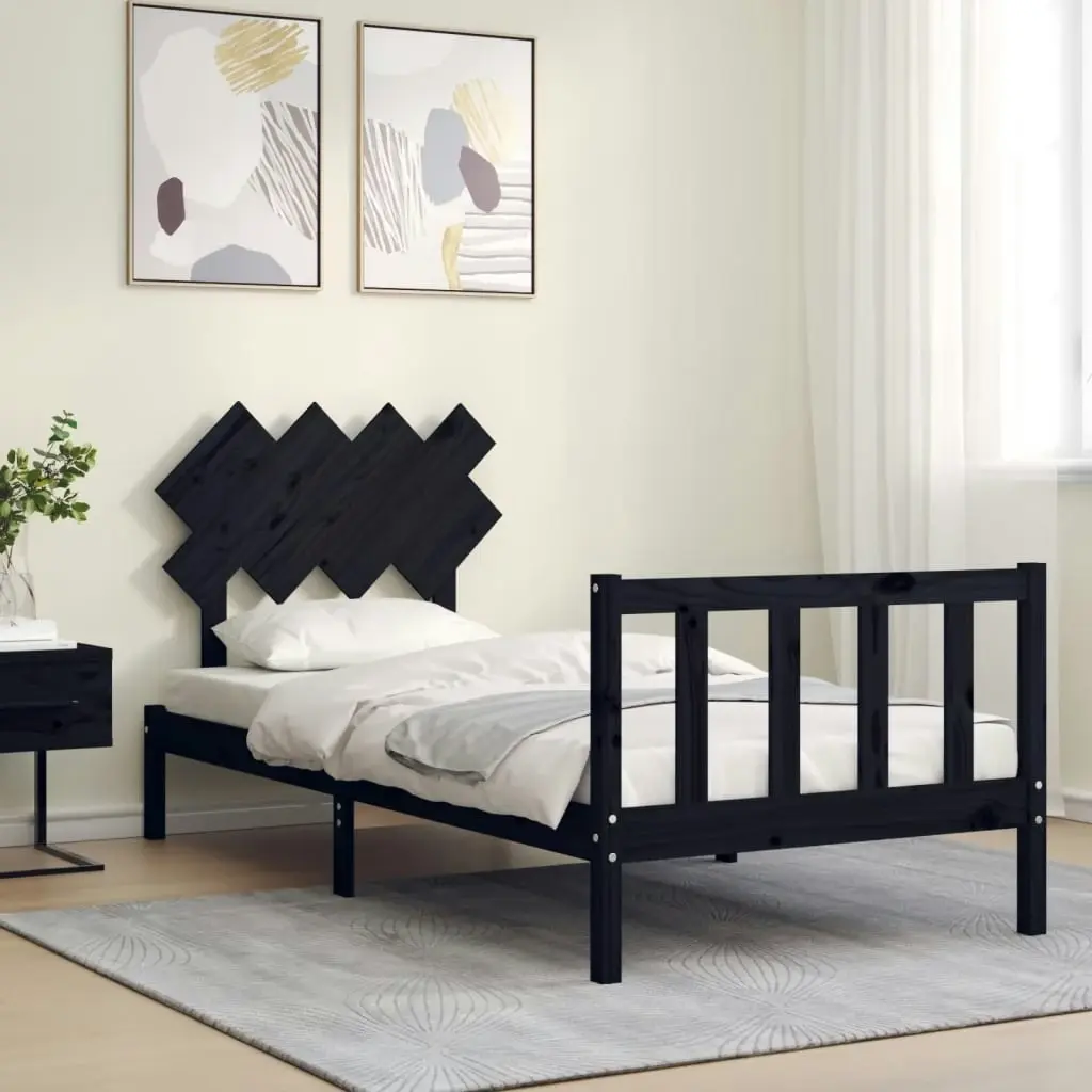 Bed Frame without Mattress Black 90x190 cm Solid Wood Pine 3193435