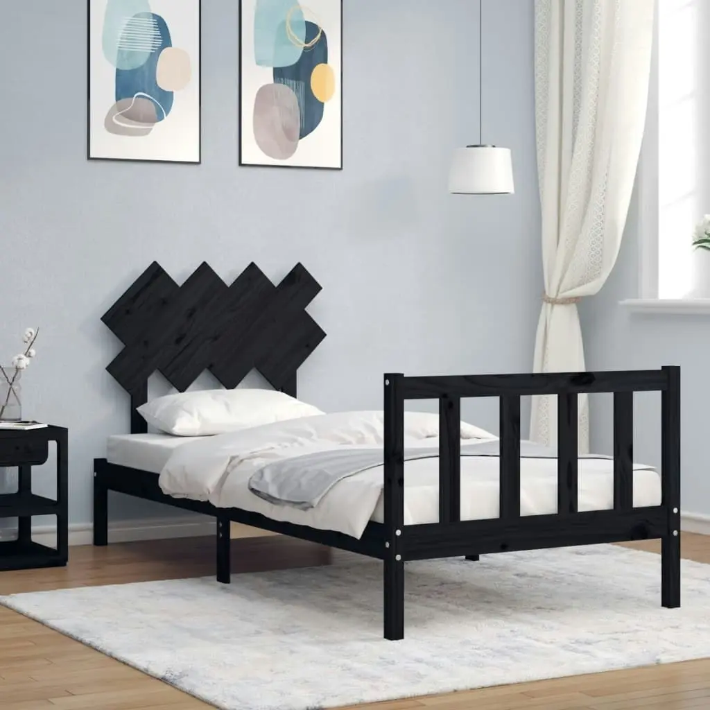 Bed Frame without Mattress Black 90x190 cm Solid Wood Pine 3193435