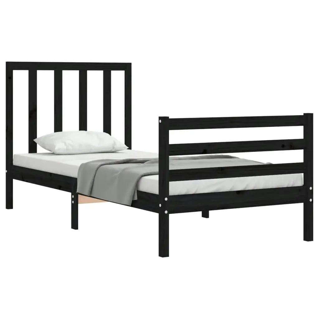 Bed Frame with Headboard Black 92x187 cm Single Size Solid Wood 3193760