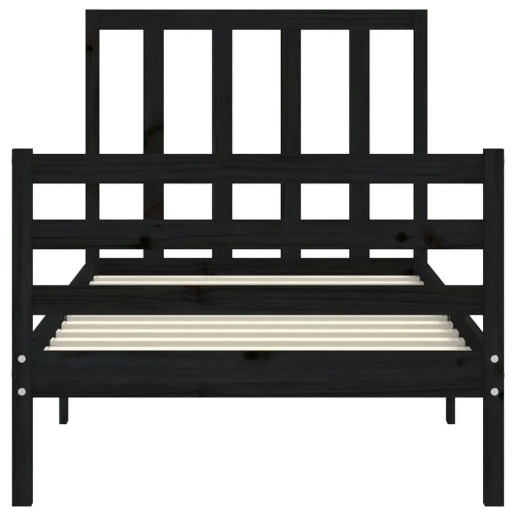 Bed Frame with Headboard Black 92x187 cm Single Size Solid Wood 3193760