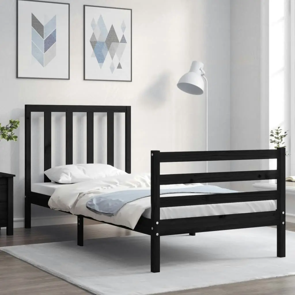 Bed Frame with Headboard Black 92x187 cm Single Size Solid Wood 3193760