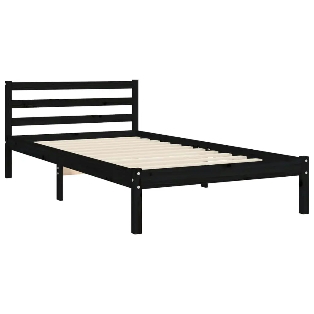 Bed Frame with Headboard Black 92x187 cm Single Size Solid Wood 3193760