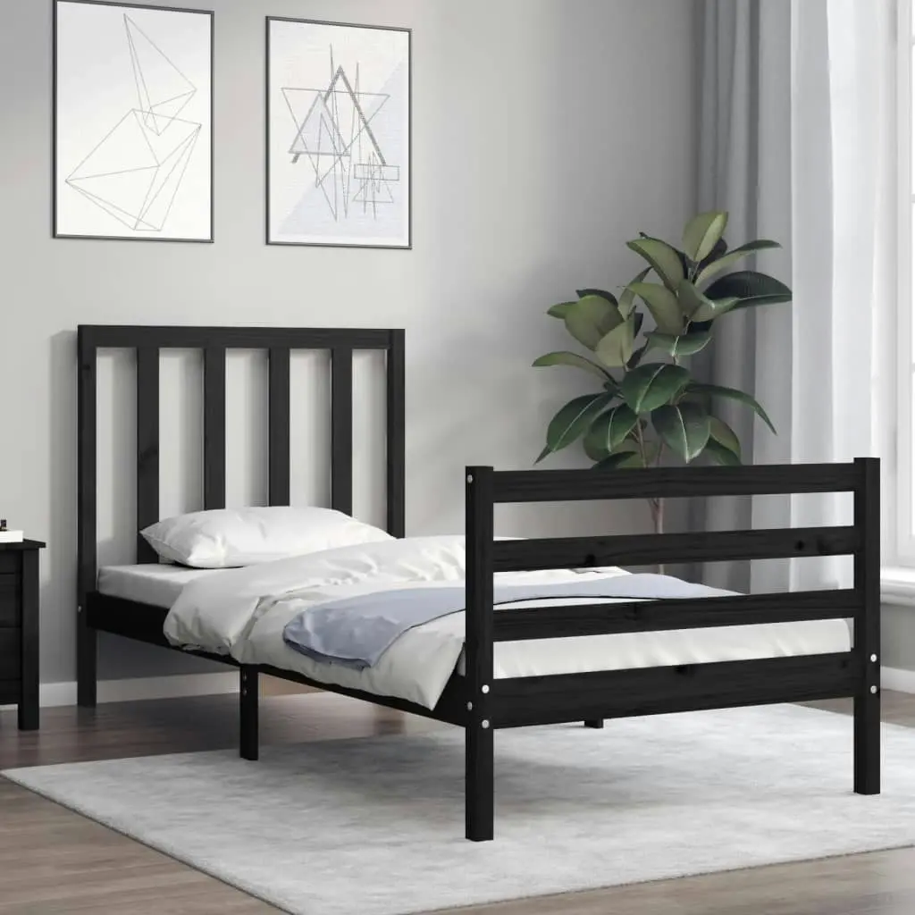 Bed Frame with Headboard Black 92x187 cm Single Size Solid Wood 3193760