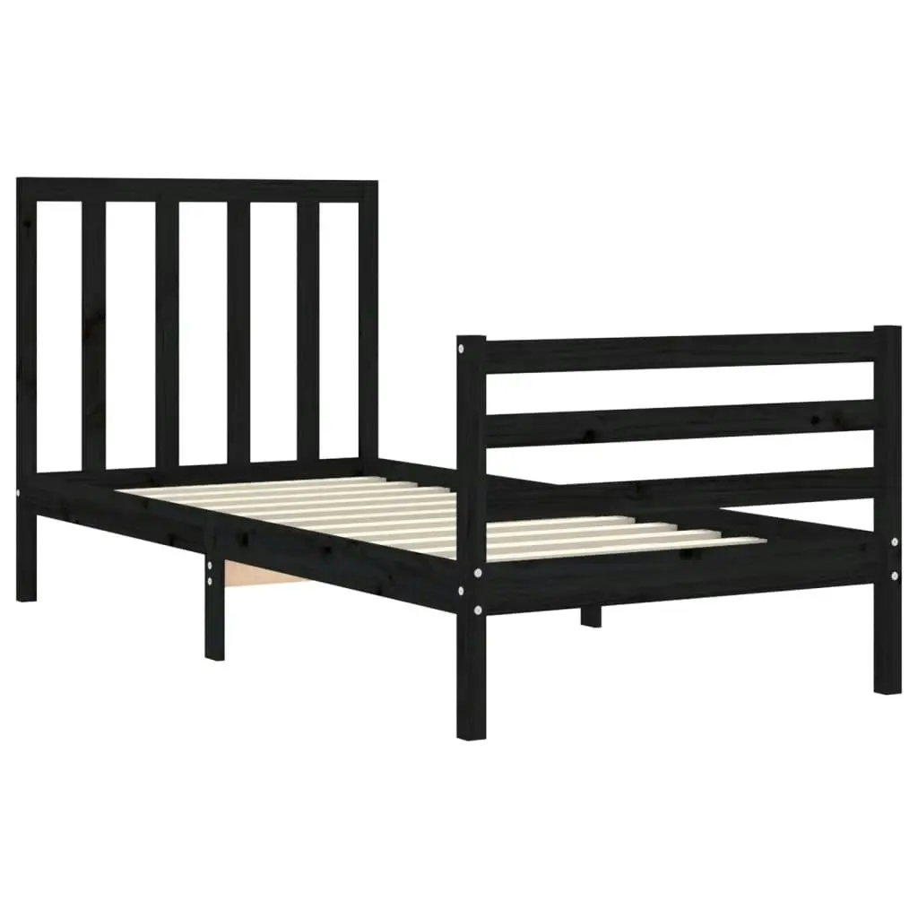 Bed Frame with Headboard Black 92x187 cm Single Size Solid Wood 3193760