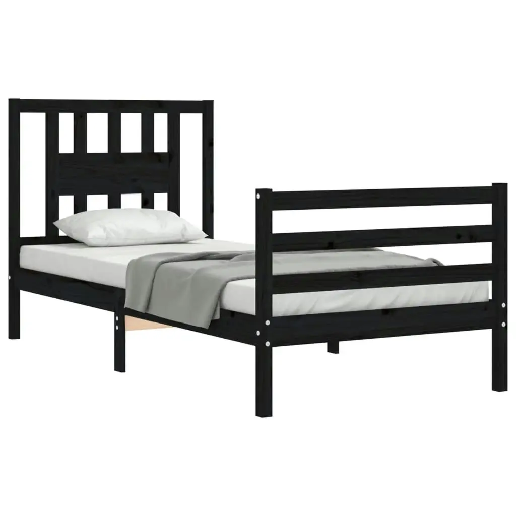 Bed Frame with Headboard Black 92x187 cm Single Size Solid Wood 3194540