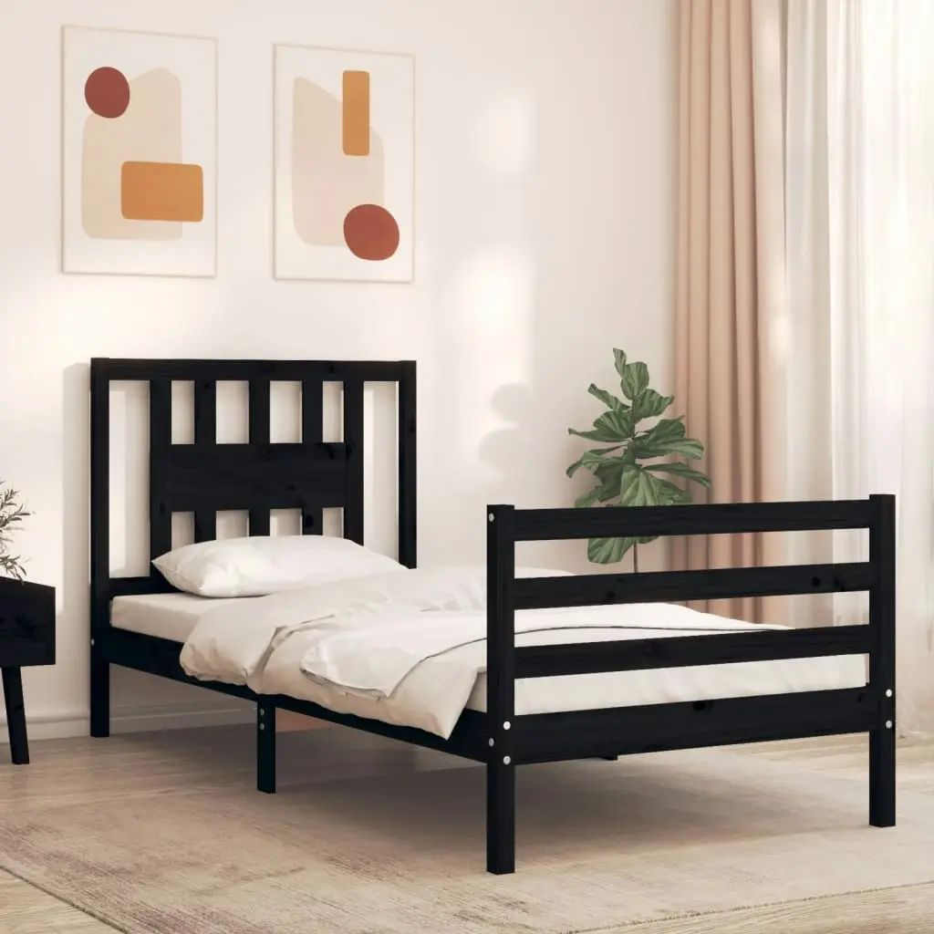 Bed Frame with Headboard Black 92x187 cm Single Size Solid Wood 3194540