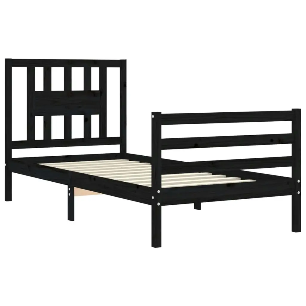 Bed Frame with Headboard Black 92x187 cm Single Size Solid Wood 3194540