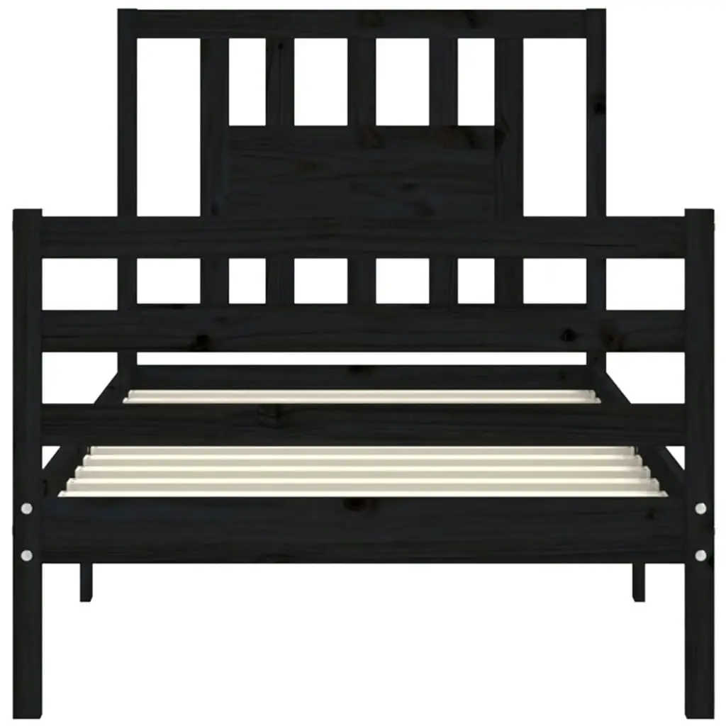 Bed Frame with Headboard Black 92x187 cm Single Size Solid Wood 3194540