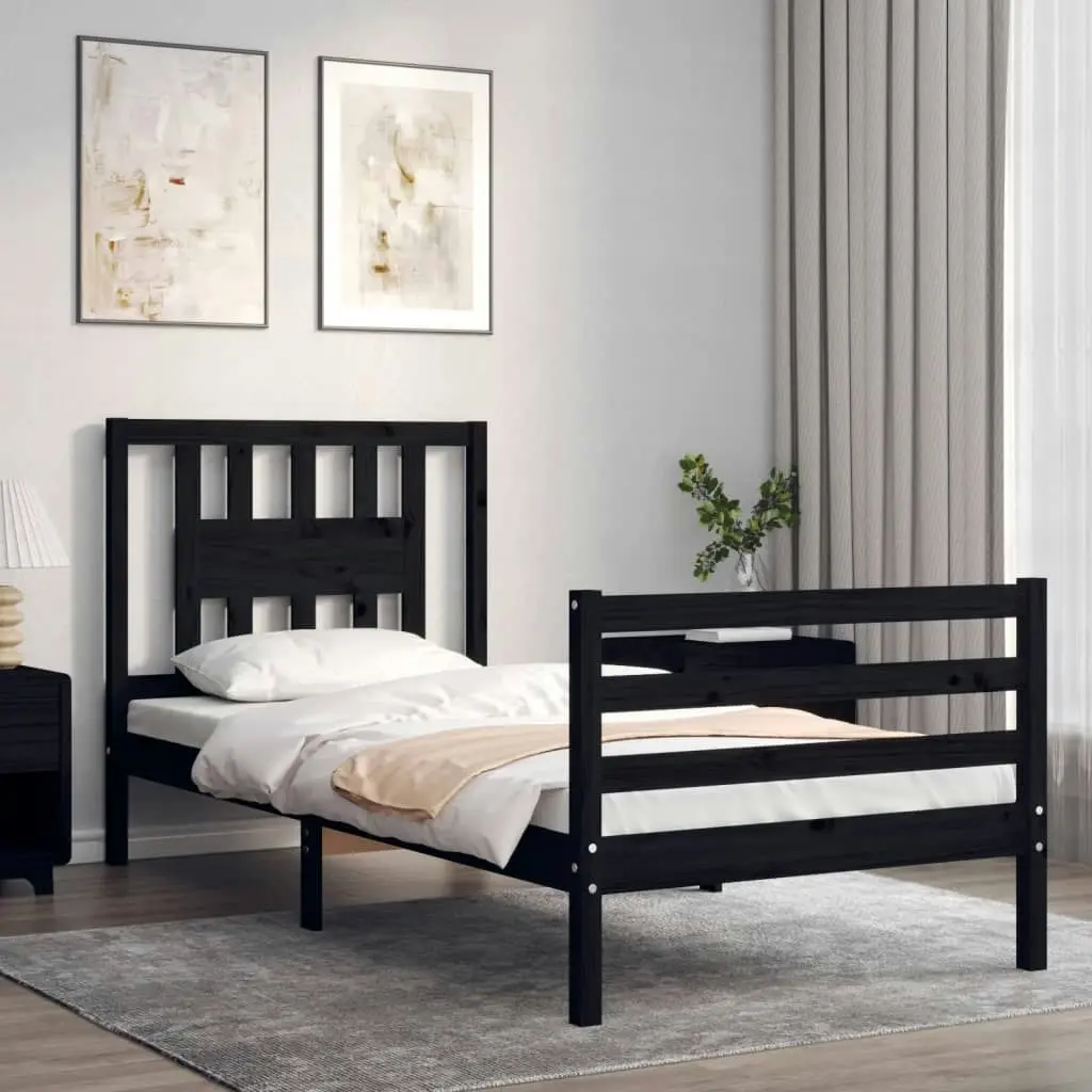 Bed Frame with Headboard Black 92x187 cm Single Size Solid Wood 3194540