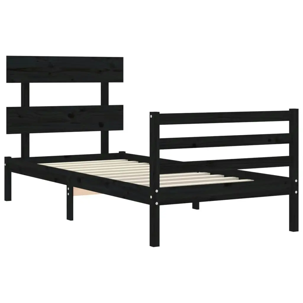 Bed Frame with Headboard Black 92x187 cm Single Size Solid Wood 3195060