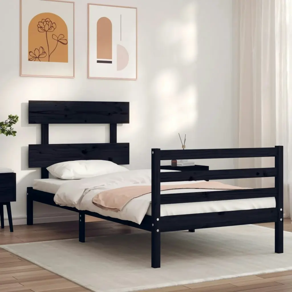 Bed Frame with Headboard Black 92x187 cm Single Size Solid Wood 3195060