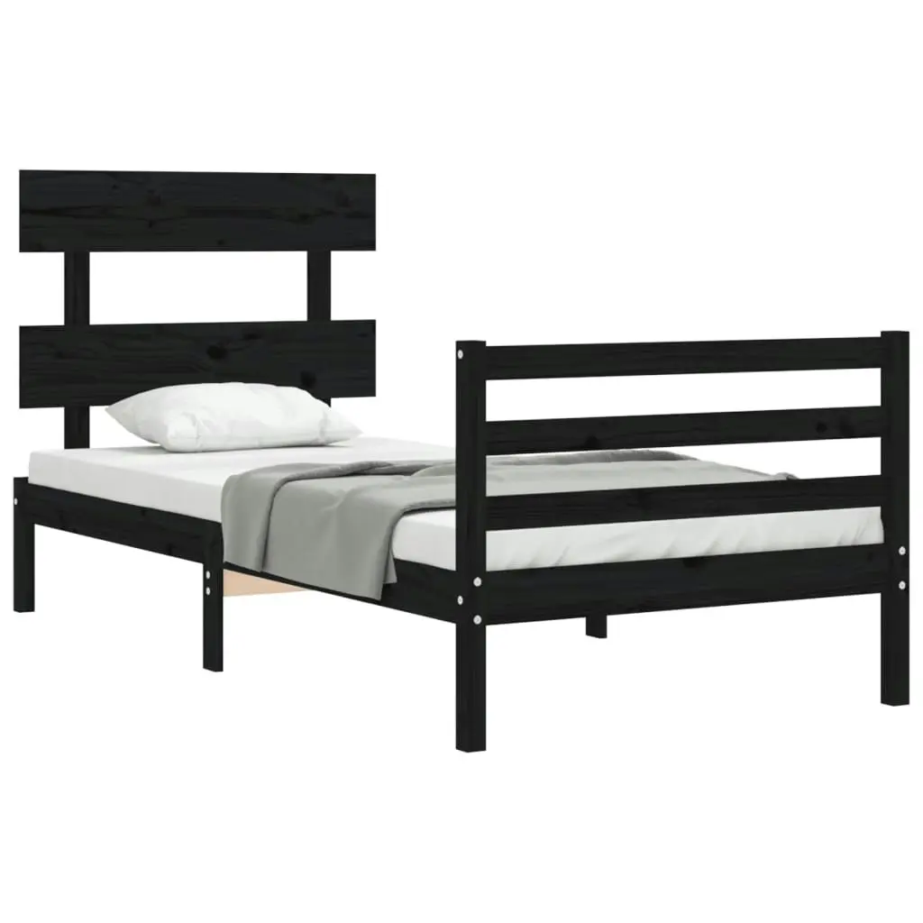 Bed Frame with Headboard Black 92x187 cm Single Size Solid Wood 3195060