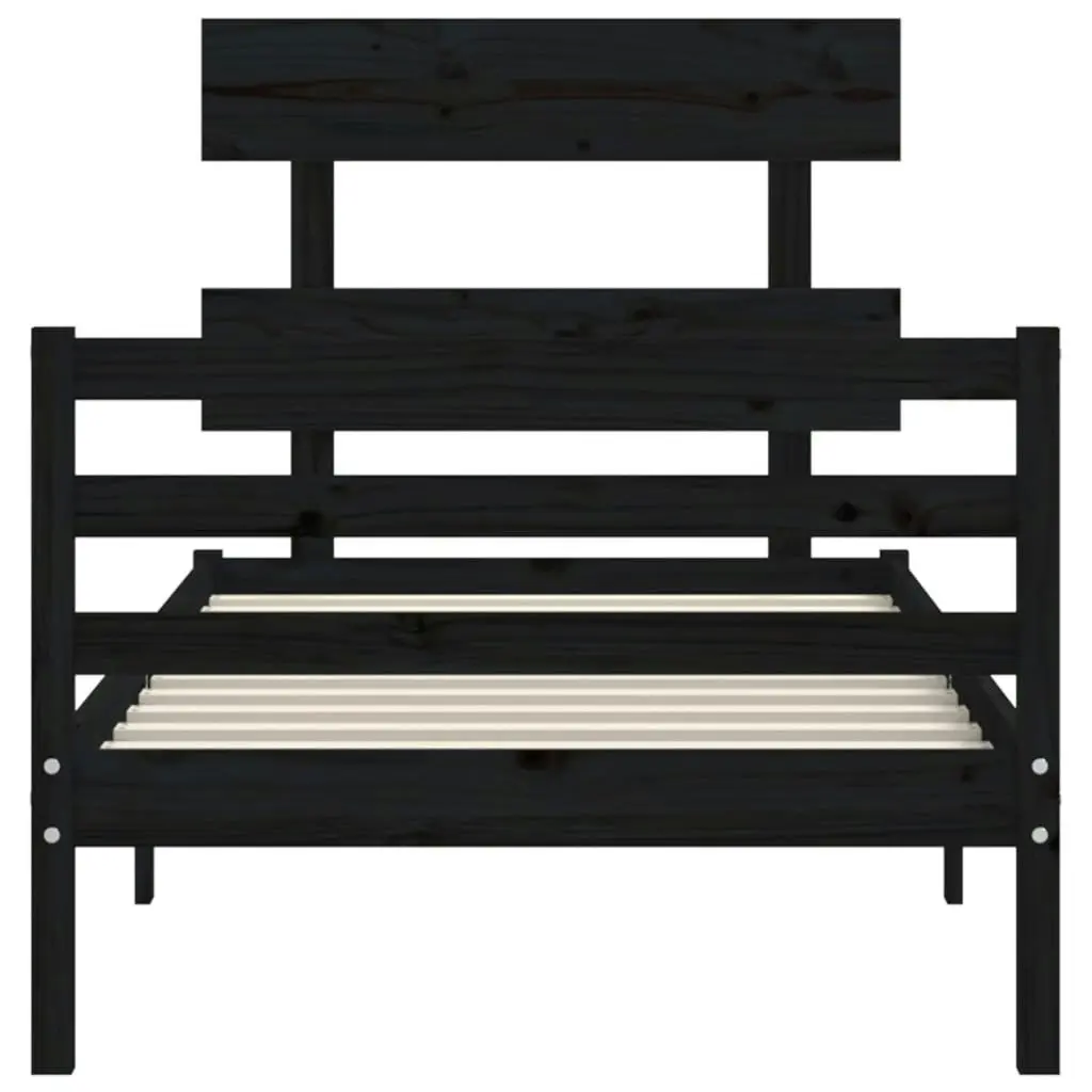 Bed Frame with Headboard Black 92x187 cm Single Size Solid Wood 3195060