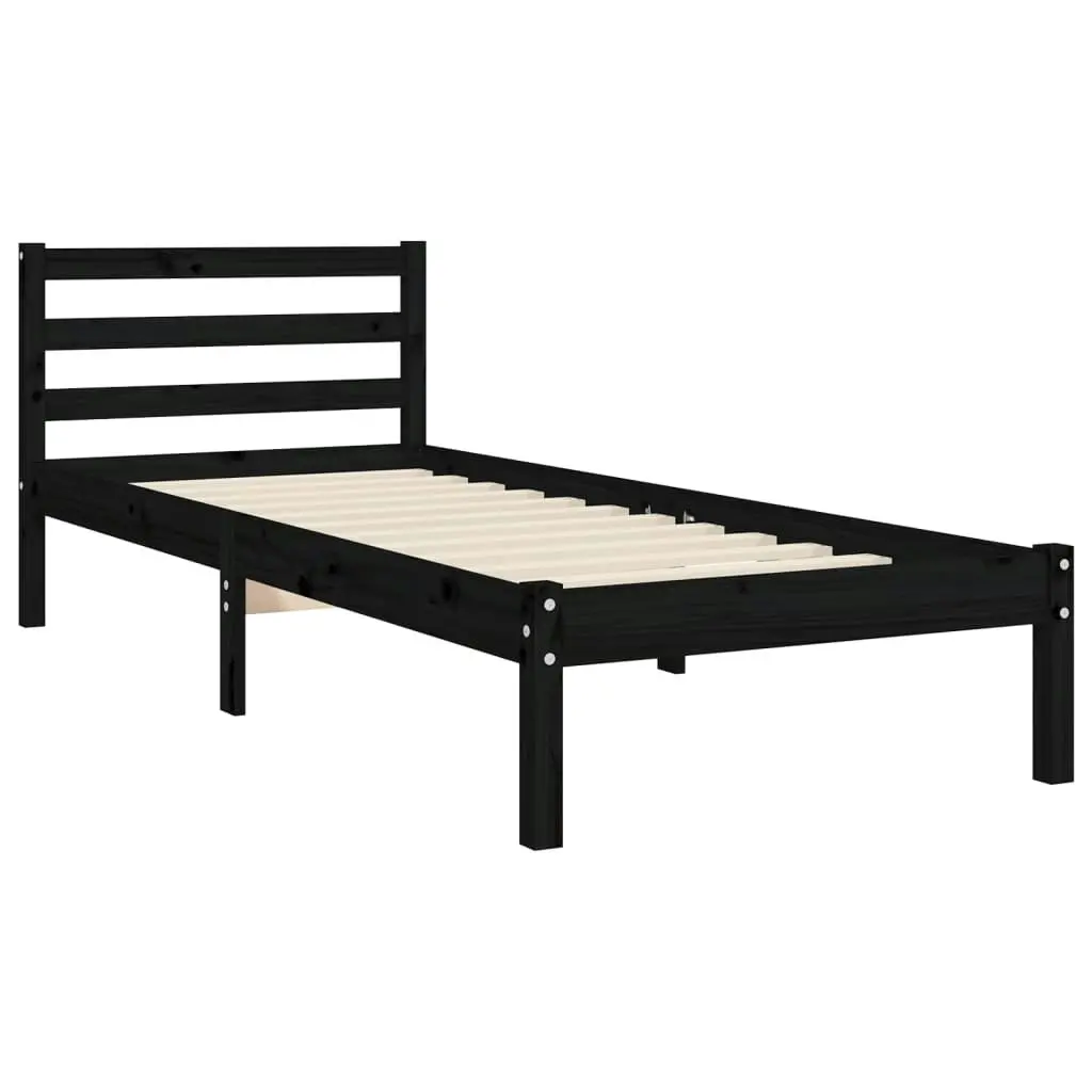 Bed Frame with Headboard Black 92x187 cm Single Size Solid Wood 3195060