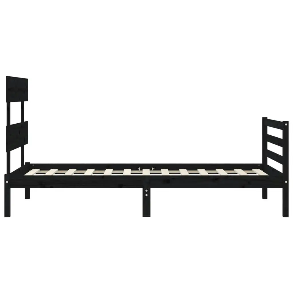 Bed Frame with Headboard Black 92x187 cm Single Size Solid Wood 3195060