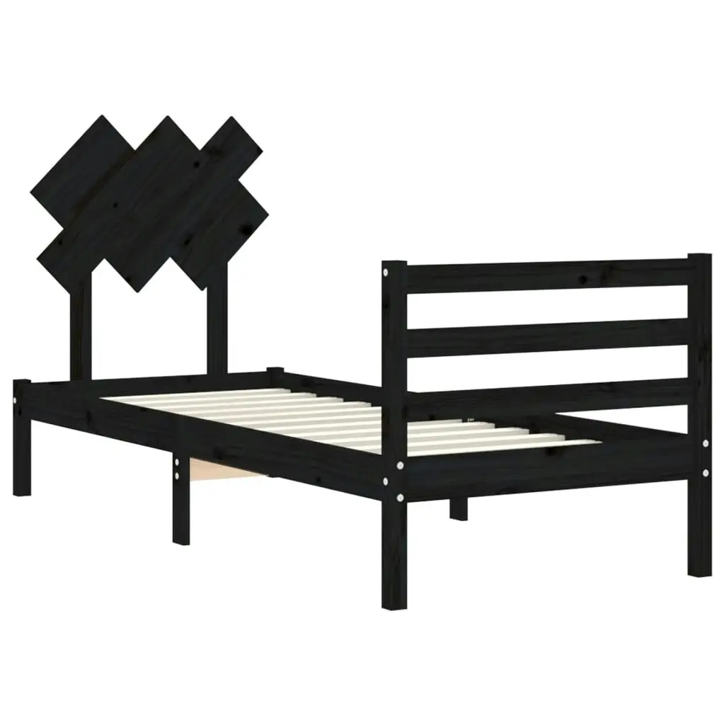 Bed Frame with Headboard Black 92x187 cm Single Size Solid Wood 3195255