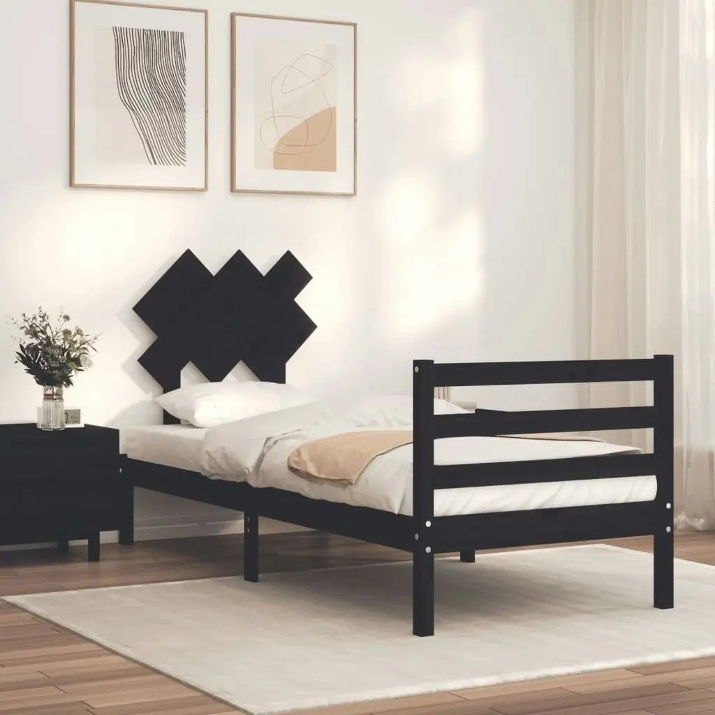 Bed Frame with Headboard Black 92x187 cm Single Size Solid Wood 3195255