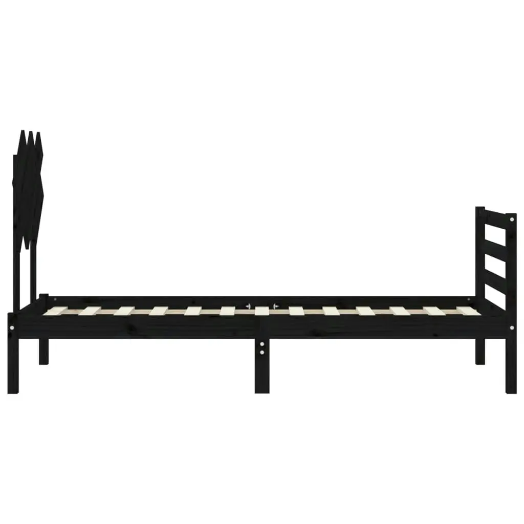 Bed Frame with Headboard Black 92x187 cm Single Size Solid Wood 3195255