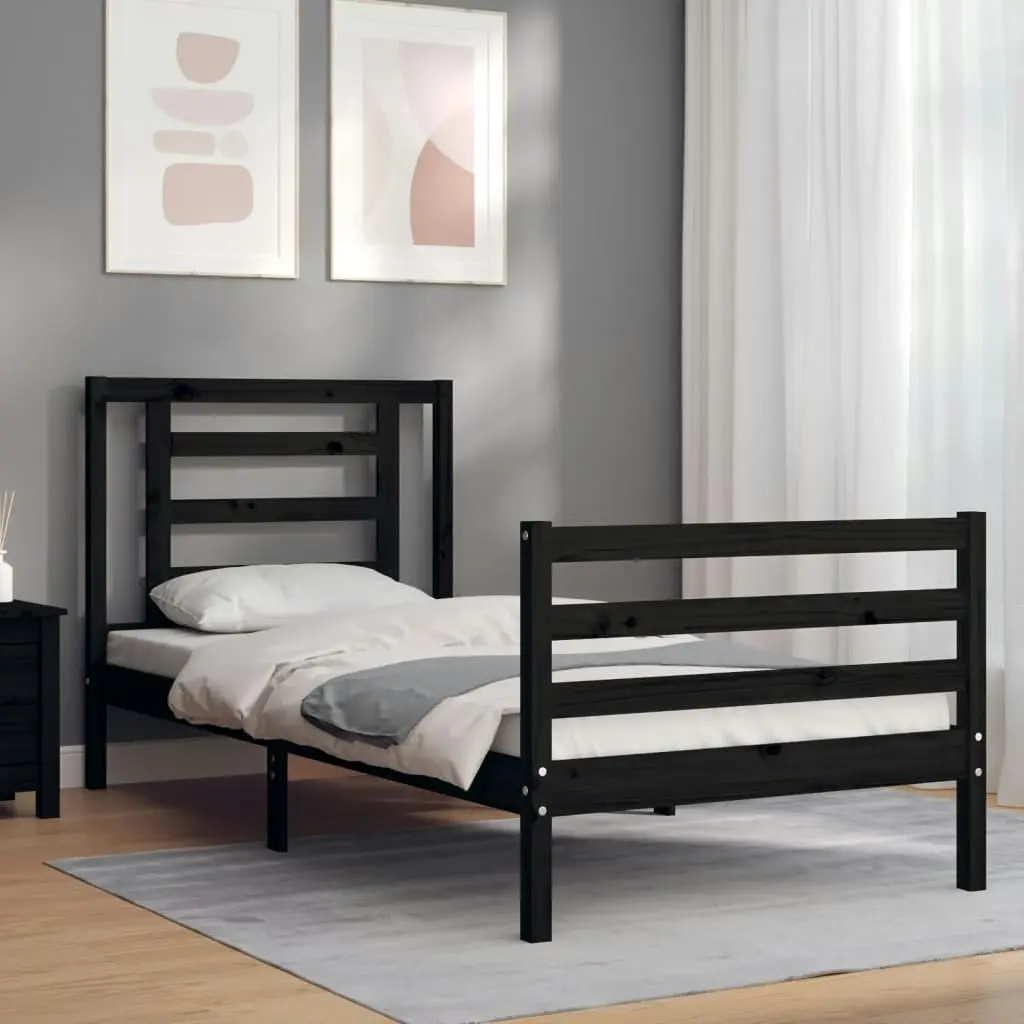 Bed Frame with Headboard Black 92x187 cm Single Size Solid Wood 3194670