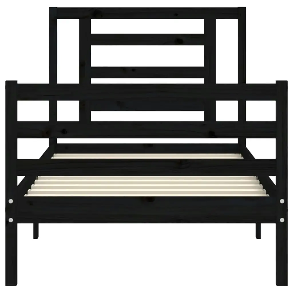 Bed Frame with Headboard Black 92x187 cm Single Size Solid Wood 3194670