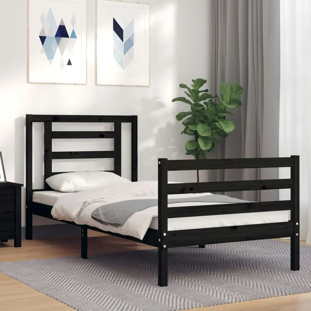 Bed Frame with Headboard Black 92x187 cm Single Size Solid Wood 3194670