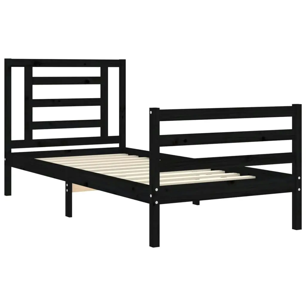 Bed Frame with Headboard Black 92x187 cm Single Size Solid Wood 3194670