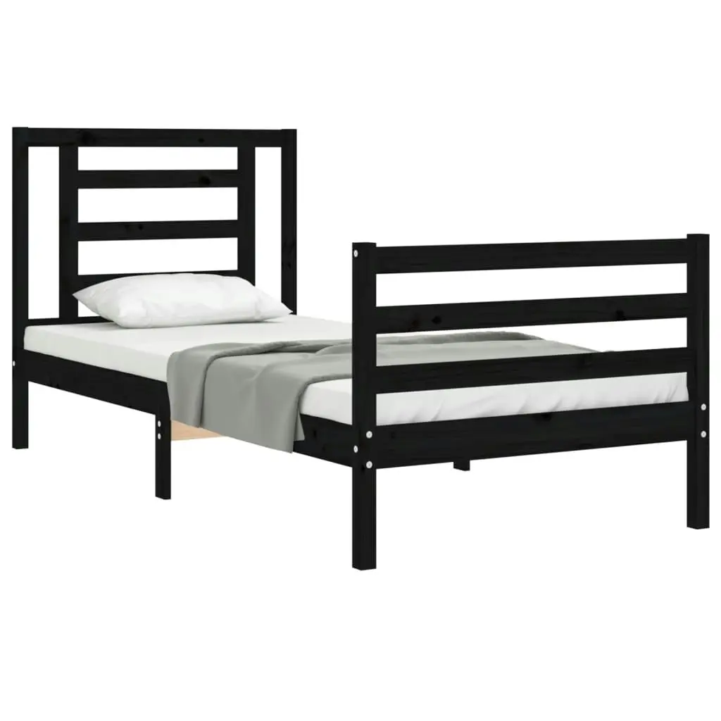 Bed Frame with Headboard Black 92x187 cm Single Size Solid Wood 3194670