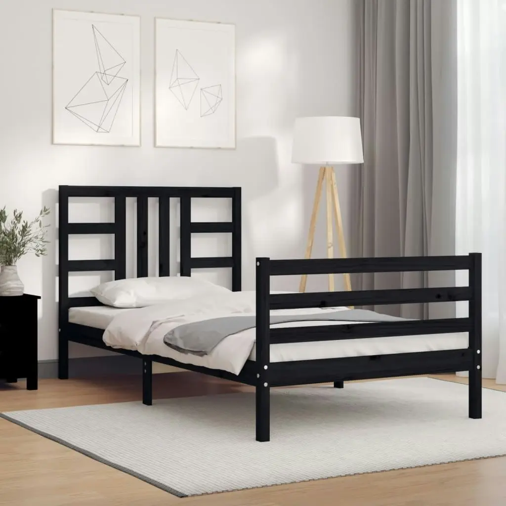 Bed Frame with Headboard Black 92x187 cm Single Size Solid Wood 3193890