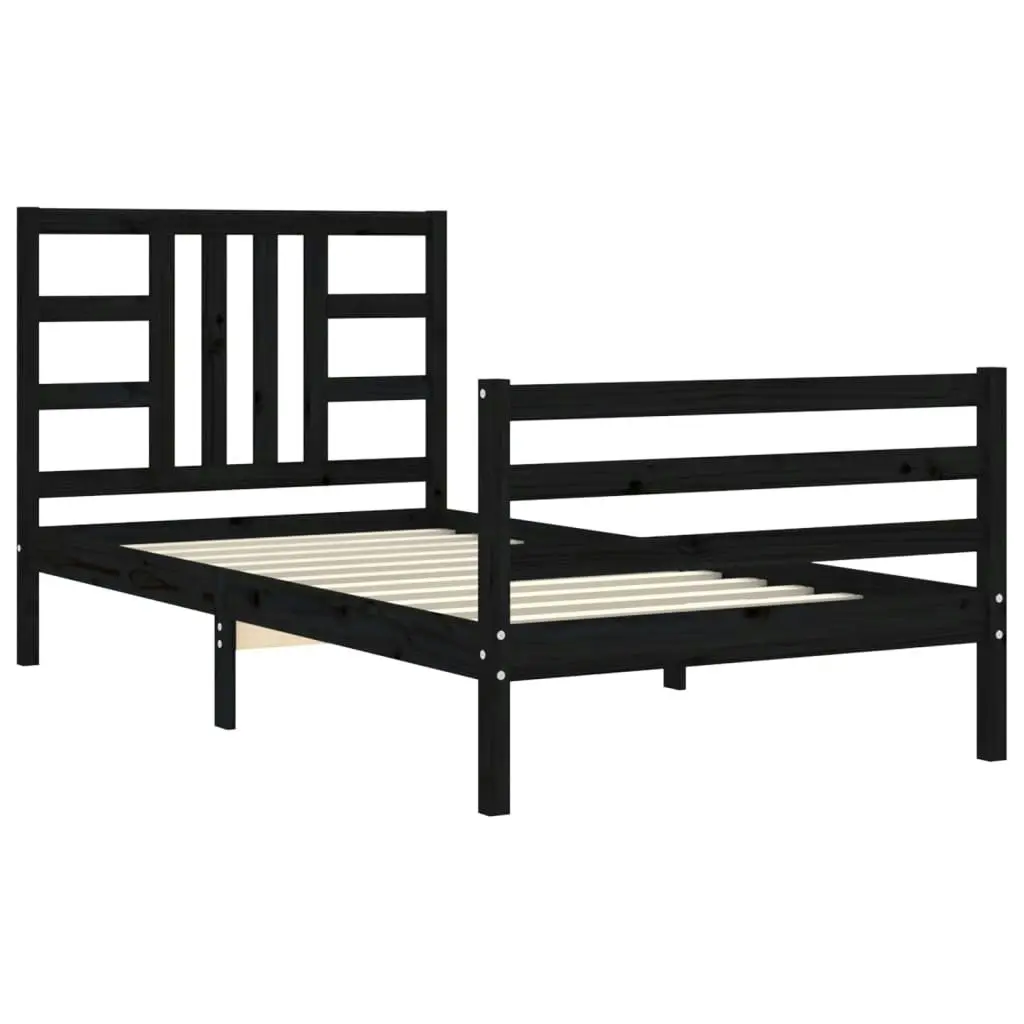 Bed Frame with Headboard Black 92x187 cm Single Size Solid Wood 3193890