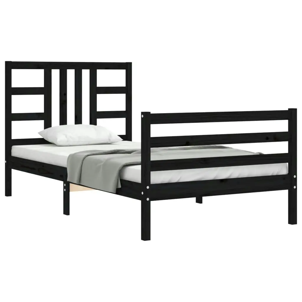 Bed Frame with Headboard Black 92x187 cm Single Size Solid Wood 3193890