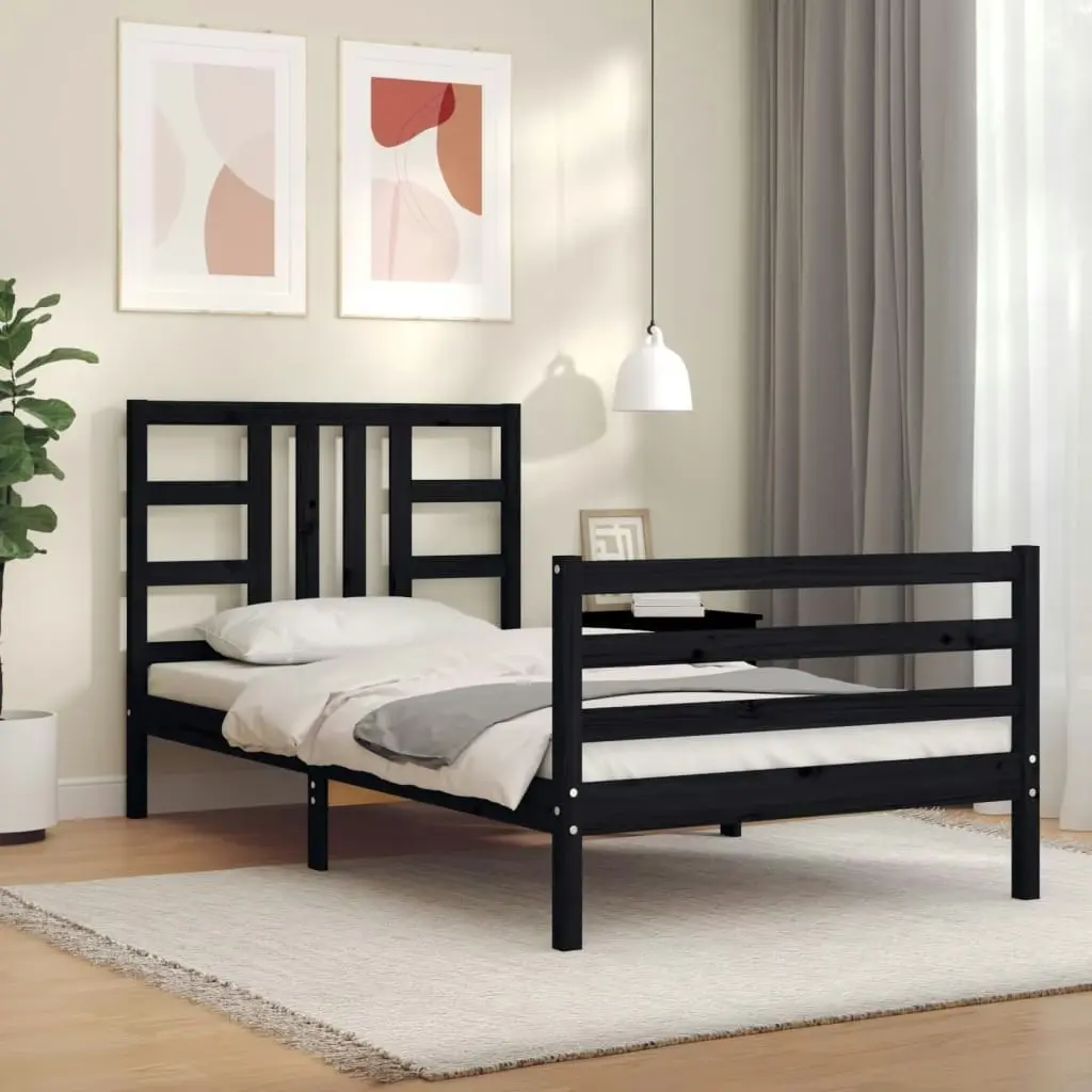 Bed Frame with Headboard Black 92x187 cm Single Size Solid Wood 3193890