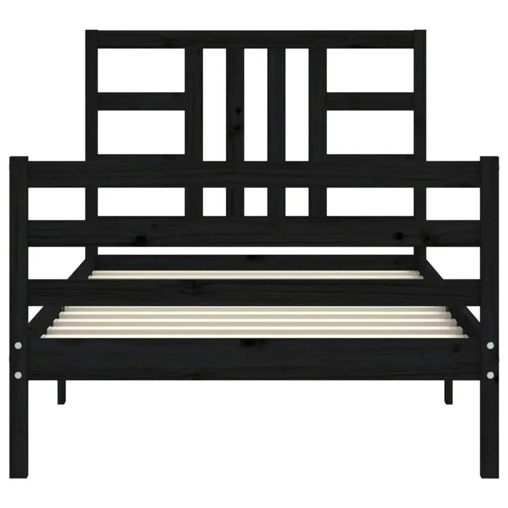 Bed Frame with Headboard Black 92x187 cm Single Size Solid Wood 3193890